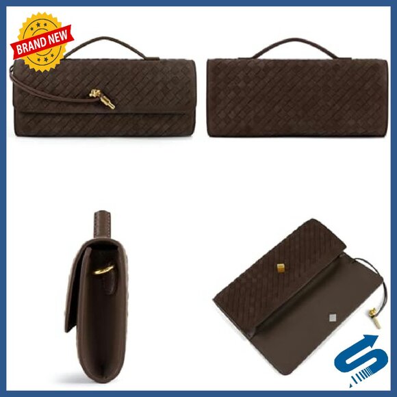 Faux Leather Woven Clutch Evening Bag Adjustable Strap Satchel Handbag
